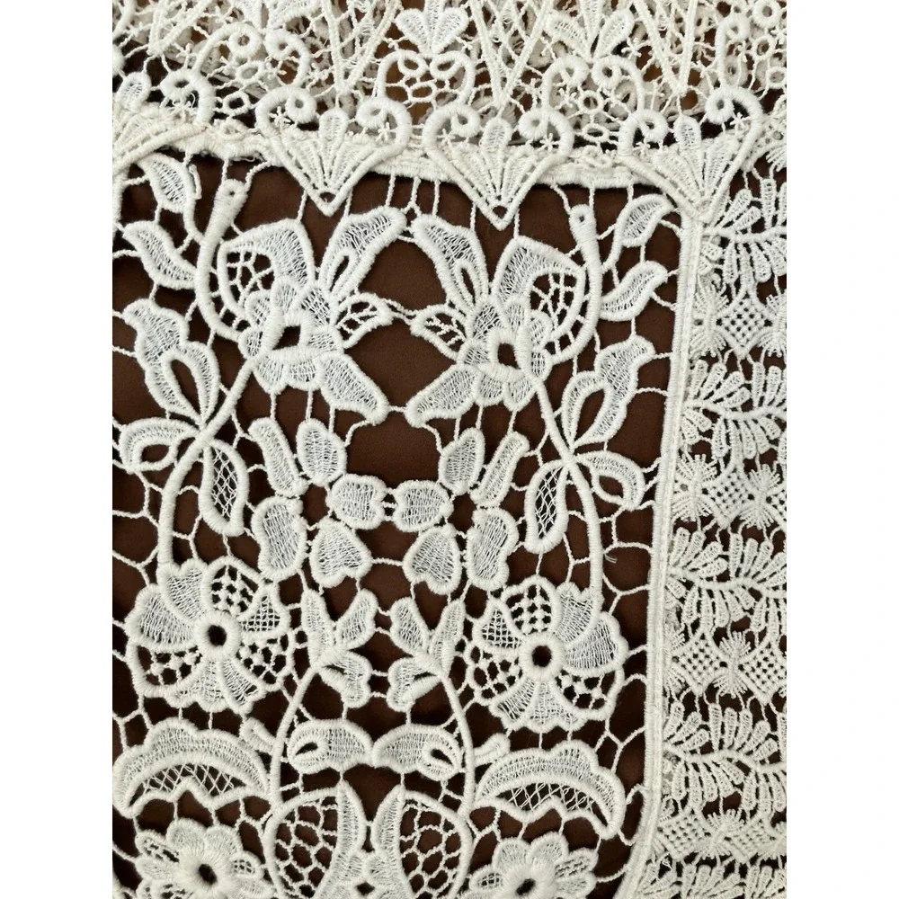 Cottagecore Laundry by Design dress Cream Sz M Lace crochet short‎ sleeve